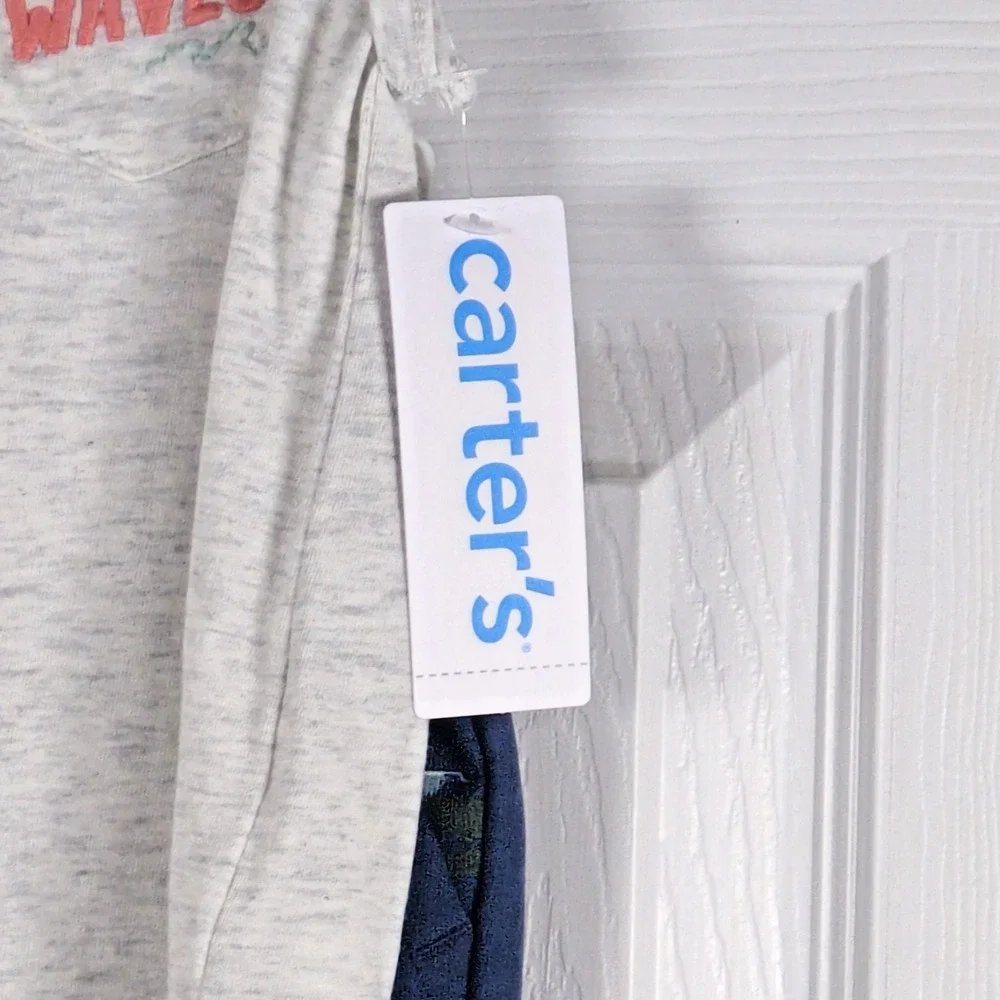 Carter's Boys 2T Tank Top Shorts Set NWT Shark Ready For Waves Gray Blue Summer